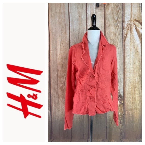 ➡️H&M Orange Linen Blazer Size 10